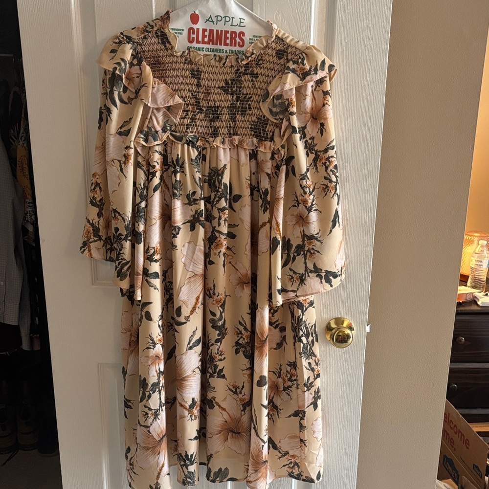 Ladies Floral Smocked Yoke Dress